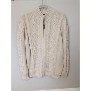 Vtg Bailey's Mens XXL Full Zip Fisherman Cable Knit Merino Wool Blend Sweater